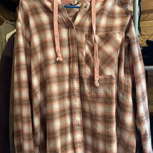 Plaid Hooded Shirt with Pocket